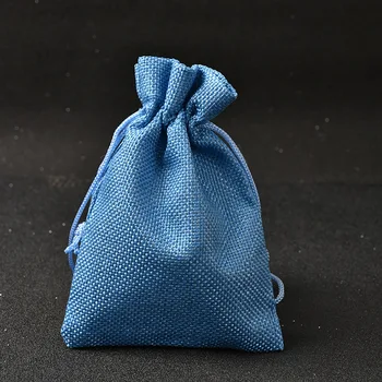 

10x14cm 20pcs Blue linen jute bag drawstring bracelet necklace jewelry package bag small gift bag Wedding packaging bag Z204