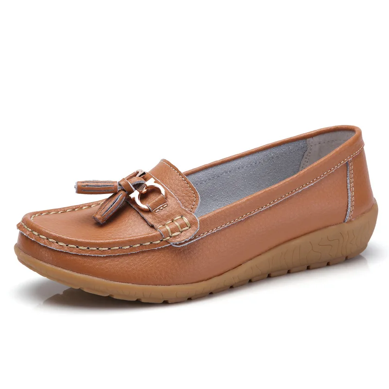 Light brown Женские Балетные туфли с вырезами; кожаные дышащие мокасины; женские водонепроницаемые мокасины; балетки; женская обувь - Цвет: Light brown
