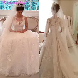 DZW153 модные Романтические великолепные Scoop линии кружево с аппликацией и бисером Свадебные платья 2019 Vestidos De Novia