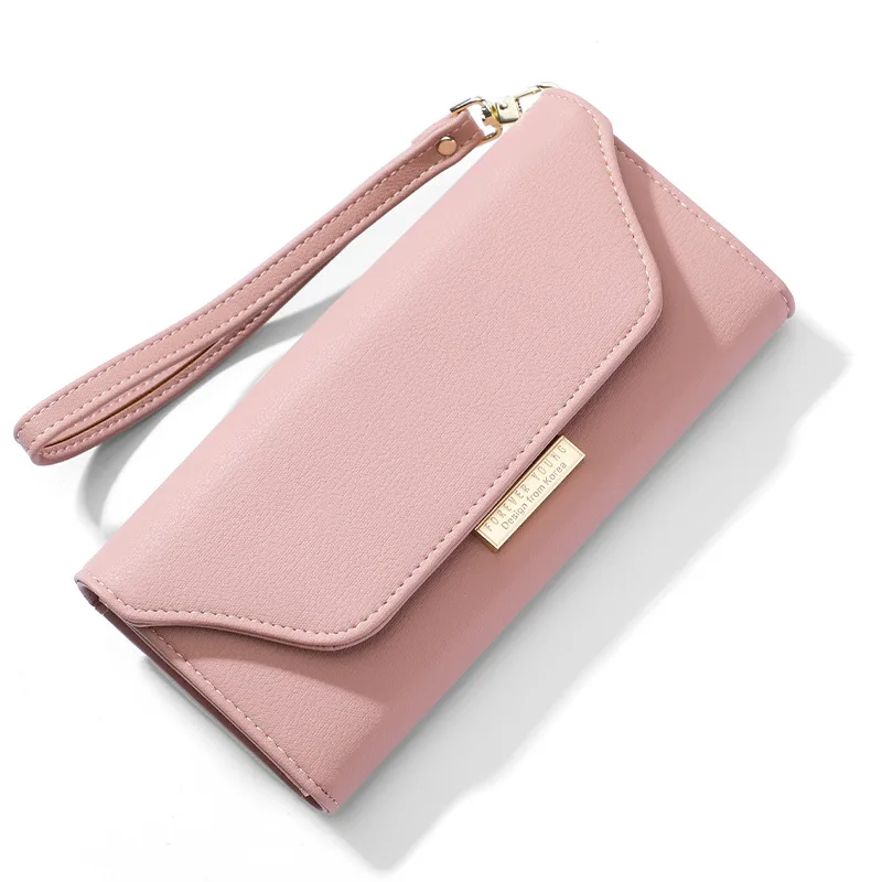

Forever Young Elegant Women Clutch Bag PU Leather Golden Metal Lock Tri Fold Fashion Purse Designer Long Slim Womens Wallets