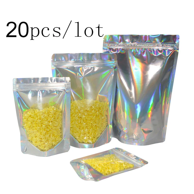 

20pcs Wholesale Aluminum Foil Zip Bag Stand Up Zipper Lock Food Savers Retail Packaging Bag Beans Sugar Storage Bag Tea Bag