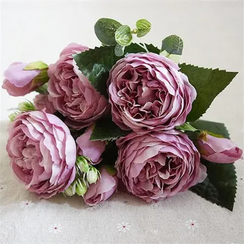 

6Pcs Fake Round Rose Bunch (5 stems/piece) Artificial Korean Style Rose for DIY Bridal Bouquet Home Wedding Showcase Decor