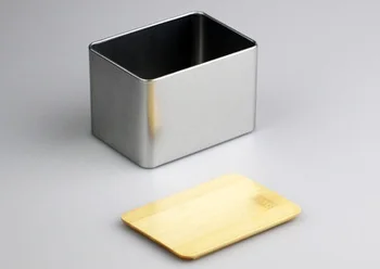 

105x75x73mm Rectangle useful tea iron case / storage case / silver tea tin box / wholesale with bamboo cover
