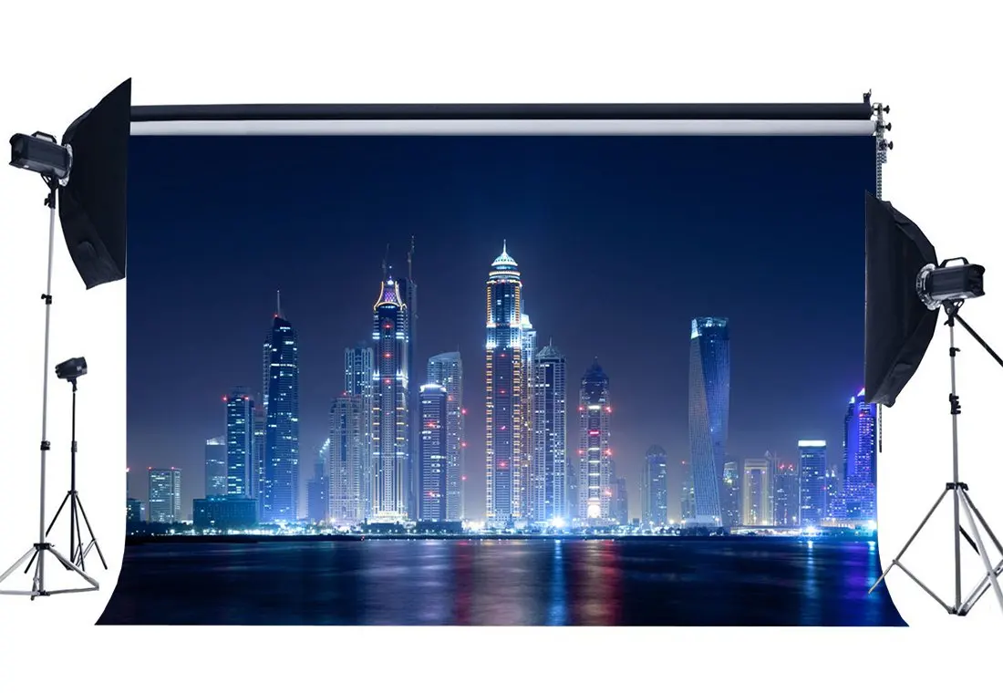 

New York Cityscape Night View Backdrop Skyscraper Backdrops Bokeh Lights River Interior Decoration Background
