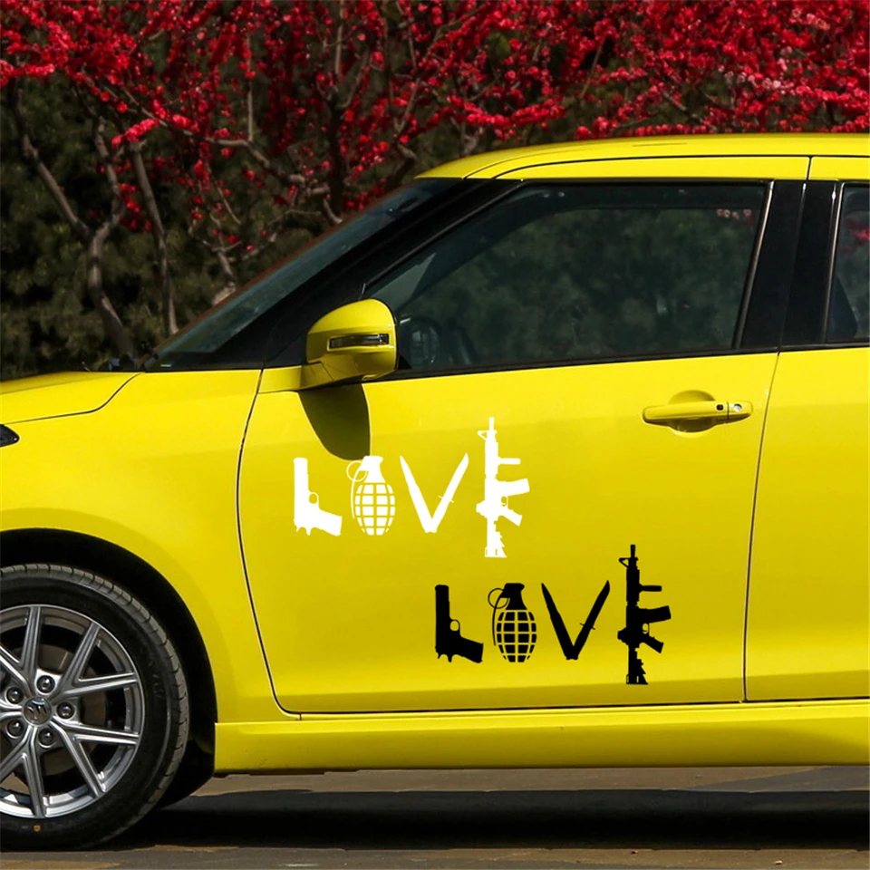 LOVE With Guns Car Vinyl Sticker Grenade Hand Gun Car Stickers Styling And Decals AR15 Fashion Car Decal Stickers 12.7CM7 (1)