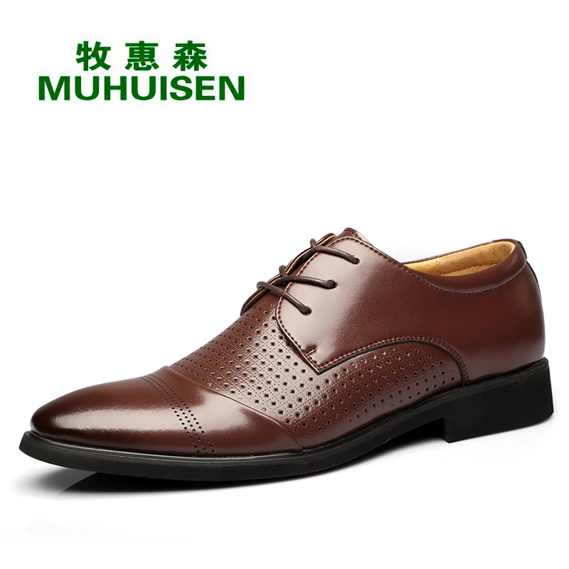 

Muhuisen Brown Men Dress Shoes With Cheap Price Male Business Shoes Of Pointed Toe Men Shoes By Lace Up Men`s Dress Shoes