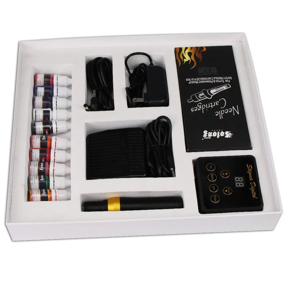 

Complete tattoo kit Tattoo Permanent makeup machine +Digital Power Supply +20Pcs Needles +10Bottle Tattoo Ink +Foot Pedal kits