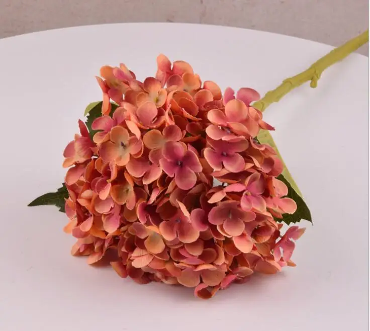 Шелковые цветы с гортензией, большие 19 см, высокое качество, искусственные цветы для украшения дома, свадьбы, искусственные цветы - Цвет: Flower Orange red