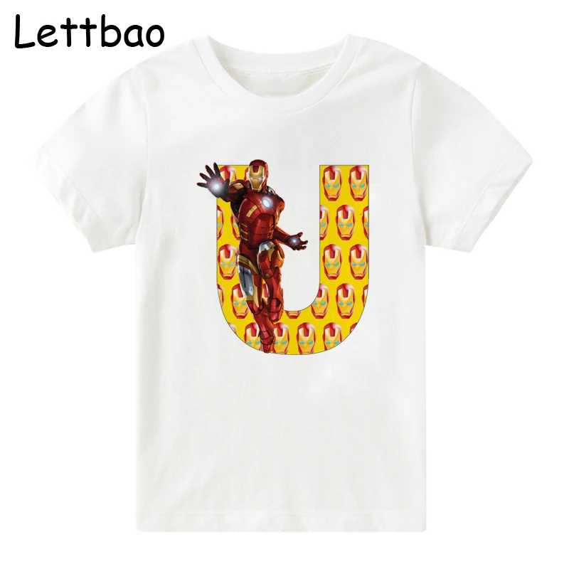 Новая детская футболка с надписью «Marvel Super Hero Happy Birthday A To Z», «мстители», «Железный человек печать», футболка для мальчиков, одежда - Цвет: U