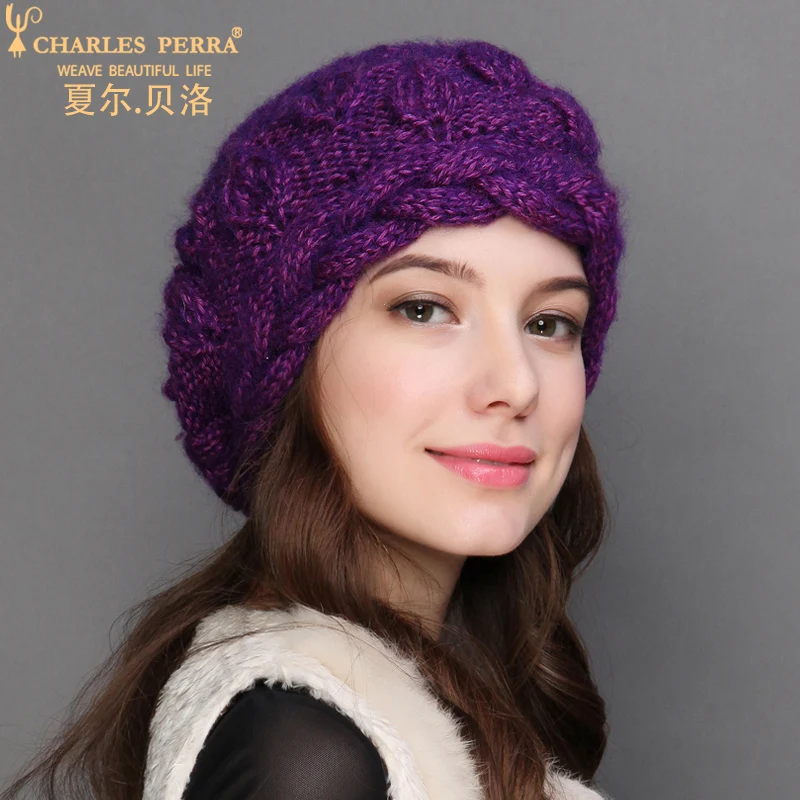Новинка женские вязаные шапки Charles Perra зимняя утепленная двухслойная элегантная