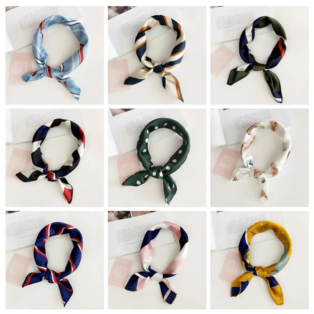 Женский атласный шарф MISM маленький квадратный шелковый с принтом бандана 50