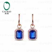 CaiMao 18KT/750 Rose Gold 3.84 ct Natural IF Blue Tanzanite AAA 0.28 ct Round Cut Diamond Engagement Gemstone Earrings Jewelry