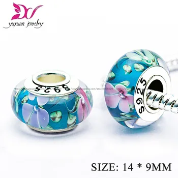 

Blue Flowers Murano Glass Bead sapphire-jewelry 925 Sterling Silver Fit Charms Bracelets DIY Fine Jewelry joyas de plata 925 H10