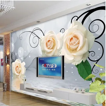 

Modern Simple White Rose Reflection Water 3D Wallpaper Living Room TV Sofa Backdrop Wall Home Decor Mural Papel De Parede Floral