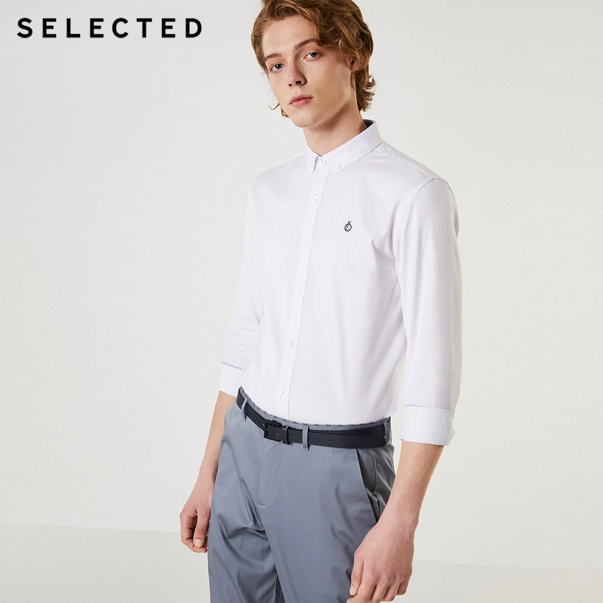 Мужская приталенная рубашка с вышивкой и длинными рукавами | 419305520 - Цвет: OPTIC WHITE