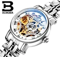 Echte Luxus BINGER Marke Frauen skeleton uhr mechanische automatische selbst wind edelstahl hohl wasserdicht männlichen mode-in Damenuhren aus Uhren bei