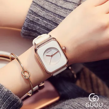 

GUOU New Design Square Fashion Watch Brand Luxury Women Watches Leather Wrist Quartz WristWatch Relogio feminino Montre Femme