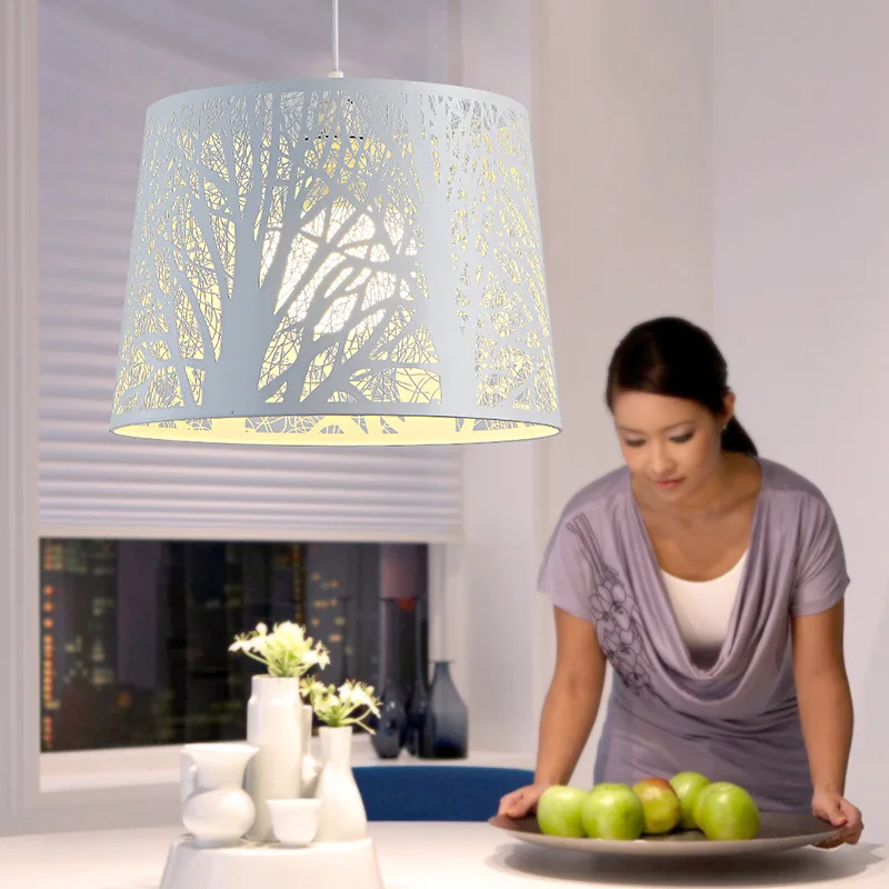 

Modern Nordic style forest pattern Iron art Restaurant light Openwork carving lamp Creative personality LED Pendant Lights