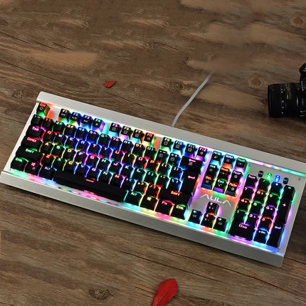 Механическая игровая клавиатура синий переключатель RGB подсветка Проводная 104 клавиш Механическая игровая клавиатура для планшетных настольных ПК Игр - Цвет: RGB Silver black