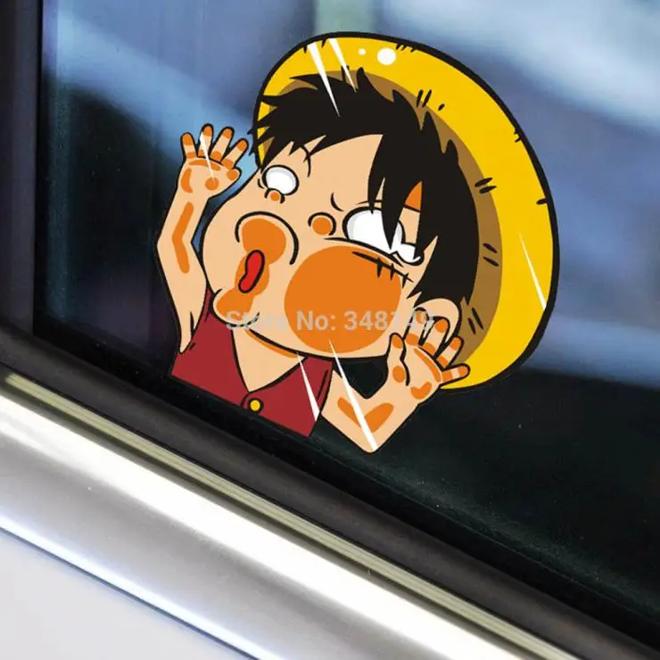 

Aliauto Luffy Hit the glass Funny Car Sticker windows sticker For Chevrolet Cruze Ford Focus Mazda Kia Volkswagen Skoda Mazda VW
