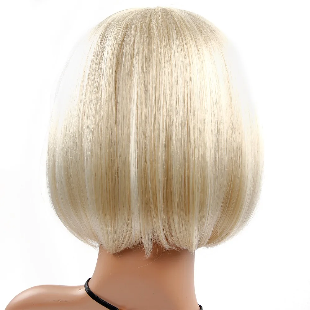 Peruca Sintética Reta Cabelo Bob Corte com Franja Resistente ao Calor Loira Capless Perucas Naturais de Cabelo para Mulheres Curtas para Mulheres 7 Cheap Peruca sintética