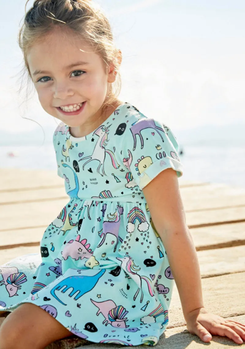 

Unicorn Girls Dress Summer Kids Wear Baby Girls Short Sleeve Cartoon Dress New Fashion Cute Girl Dress Baby Pincess Dresses