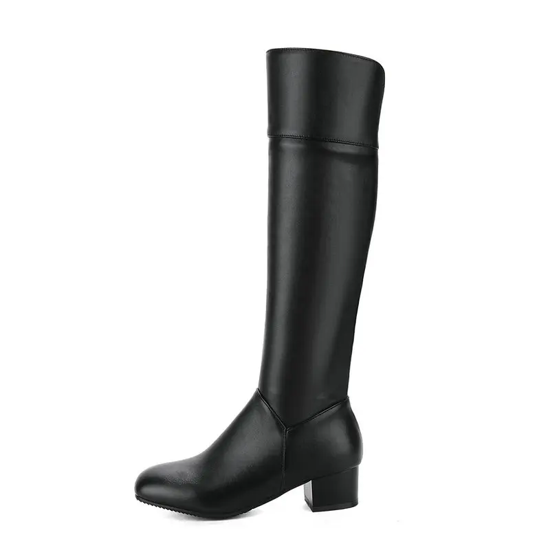 Women's Fashion Square Toe Knee High Boots Autumn Winter Comfortable Thick Heel Long Boots Zipper 2018 Woman Shoes White Black