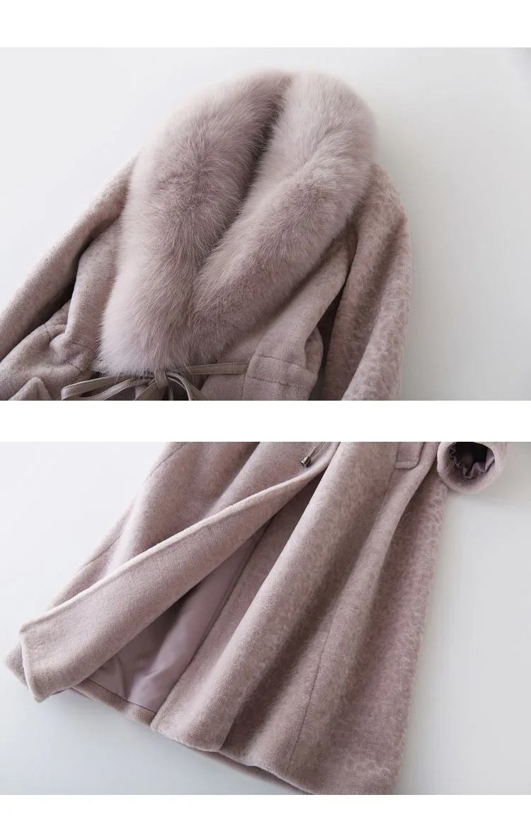 Высококачественное пальто из овечьей шерсти, пальто с воротником из натурального меха лисы, зимнее женское пальто, длинная Корейская шерстяная куртка из овечьей шерсти