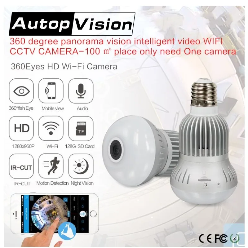 

EC9-I6 Bulb Light Wireless IP Camera 960P 360degree FishEye Full View Mini CCTV Camera 1.3MP Panoramic Home Security WiFi Camera