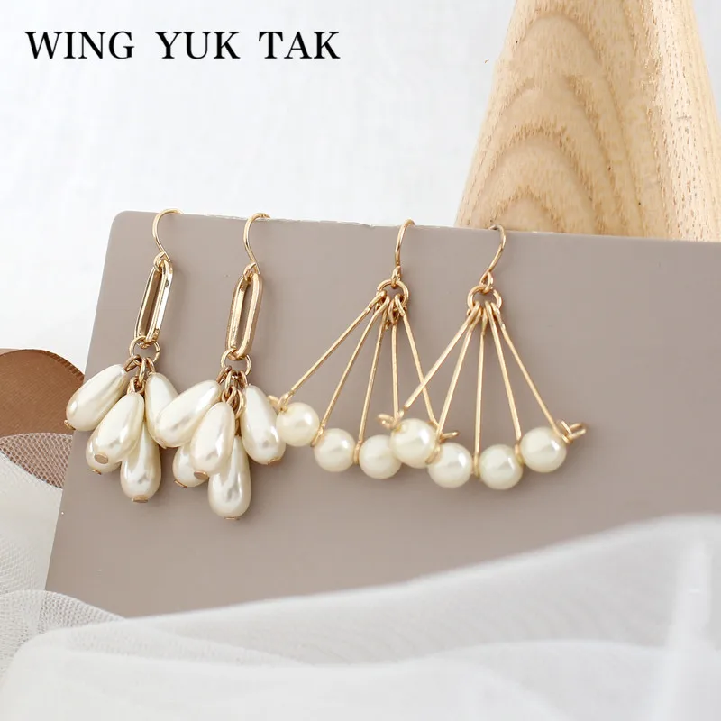 

wing yuk tak White Simulated Pearl Statement Earrings For Women Unique Fashion Korean Water Drop Earrings