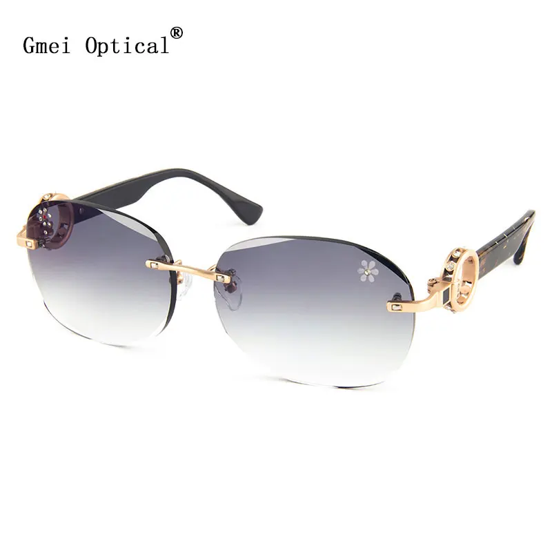 

Gmei Optical 032 Gray Rimless Gradient Tinted Sunglasses with Diamond Accessories for Women Sunwear
