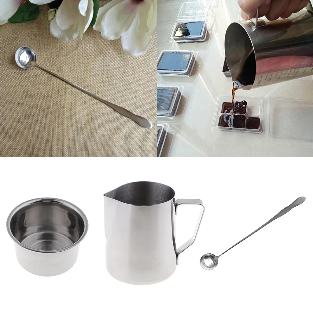 3pcs/set Stainless Steel Soap Candle Making Pitcher Wax Melting Pouring Pot  Double Boiler with Spoon DIY Craft Accessory 