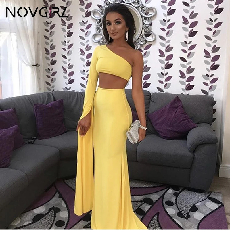 

Novgirl One Off Shoulder Long Dress Elegant Long Sleeve Bodycon Maxi Dreees Clubwear Women Celebrity Party Vintage Dresses Red