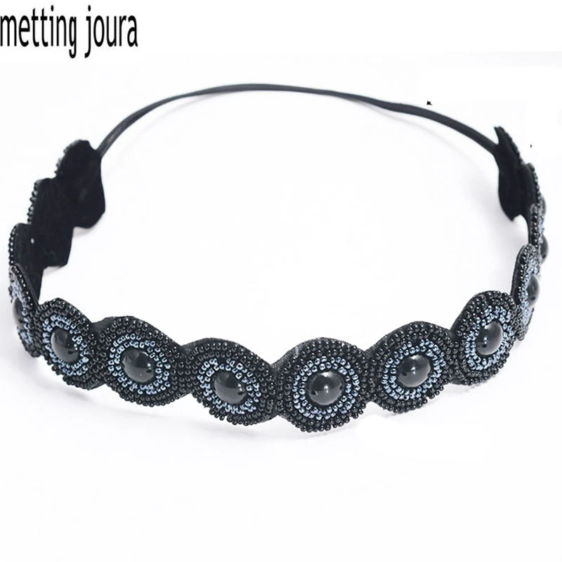 Vintage Bohemian Ethnic Tribal tube black Beads Hand made Knitted