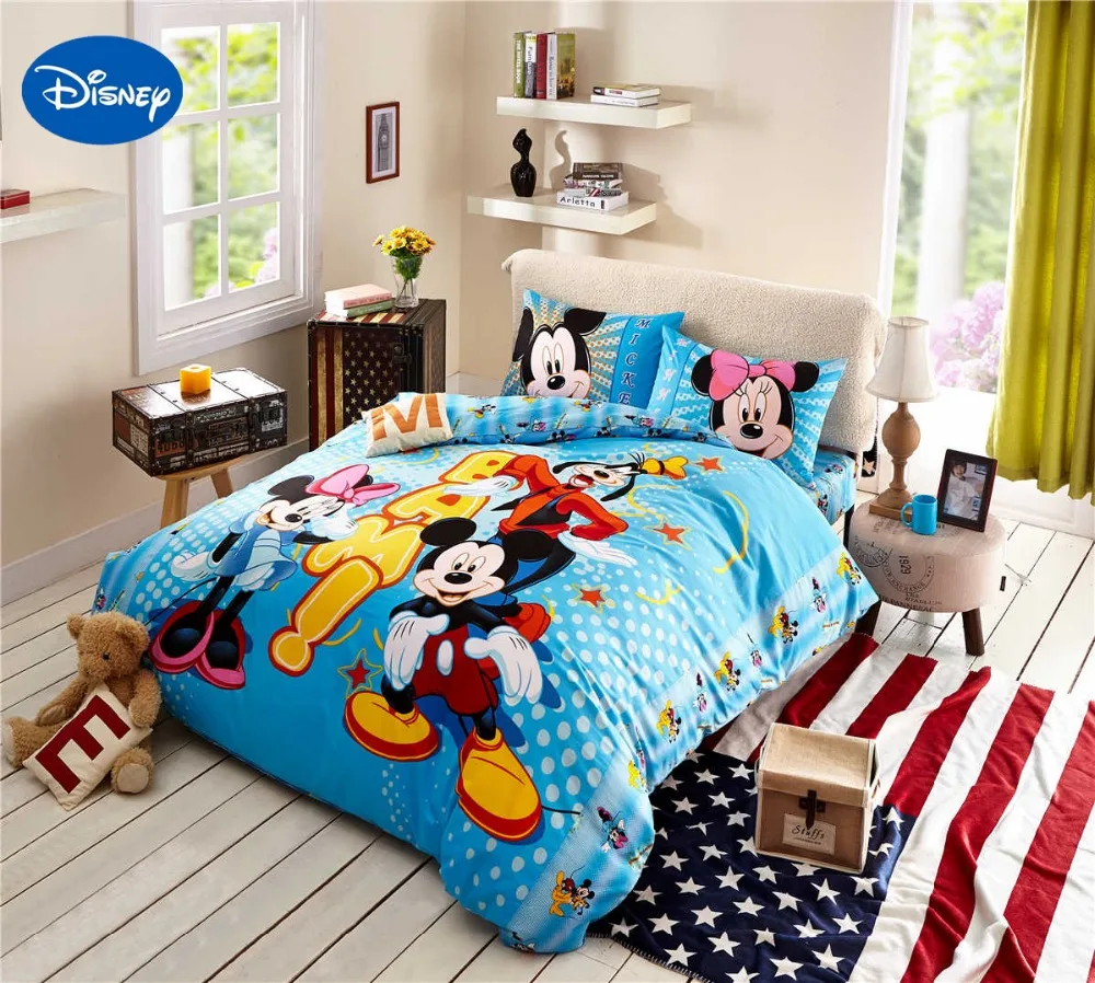 Us 69 99 30 Off Mickey Minnie Mouse Bedding Set Queen Size Cotton Disney Comforter Cover Boy Children Bed Sheet Set 3d Reactive Cartoon 4 5 Pcs In