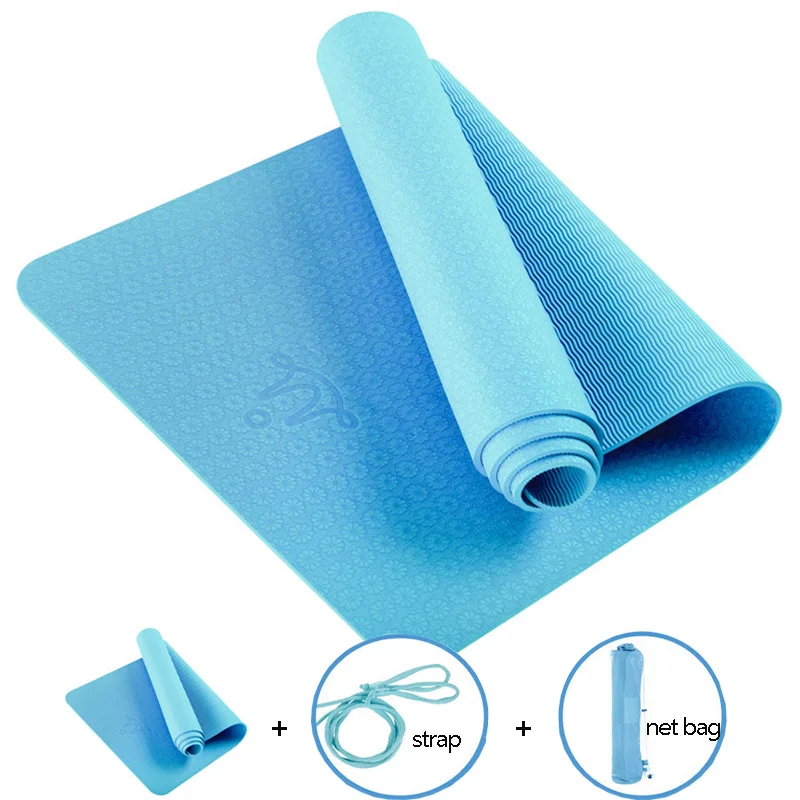 <+> TPE Yoga Mat Non Slip 183 66 см 8 мм Толстый Новичок Фитнес-Упражнения Пилатес Тренировки Кемпин ★