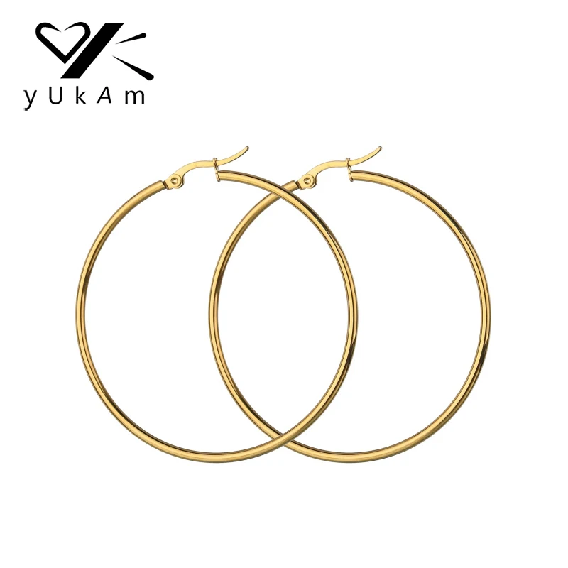 

YUKAM Gold Stainless Steel Big Circle Round Hoop Earrings Long Basketball Celebrity Creole Earrings Brincos Jewelry for Women