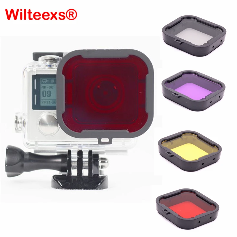 

WILTEEXS 4pcs/lot Lens Filter RED YELLOW PURPLE GREY Diving Filter for HERO 3+ 4 Camera Housing Case Underwater Lens Converter