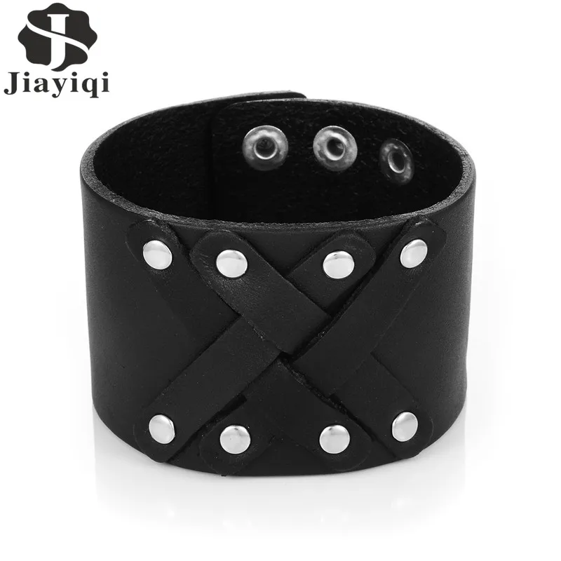 

Jiayiqi Brand Vintage Genuine Leather Bracelet Men Wide Cuff Bracelets & Bangles Fashion Punk Men Jewelry Accessory