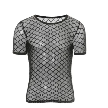 

MUQGEW Sexy Underwear Stripe See Through Tank Tops Men's Summer Casual Muscle Pullover Short Sleeves Mesh Underwear Nightwear #3