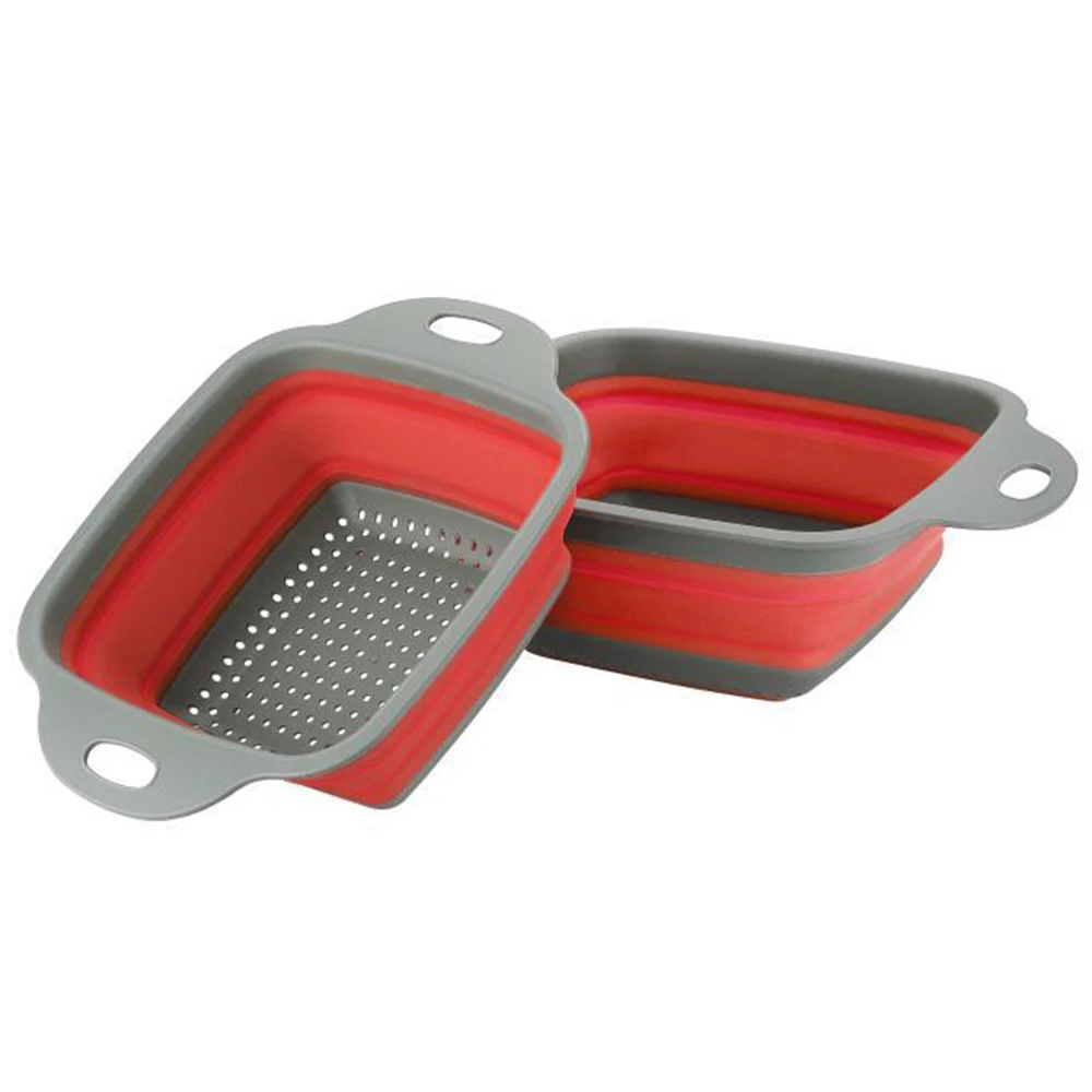 Foldable Silicone Colander Fruit Vegetable Washing Basket Strainer Strainer Collapsible Drainer with Handle Kitchen Tools - Цвет: red