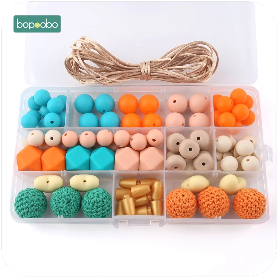 

Bopoobo 1Set Silicone DIY Set Colorful Beads Mommy Hands-on New Mommy Gift Lovely Toy For Baby BPA Free Bracelet Baby Teether
