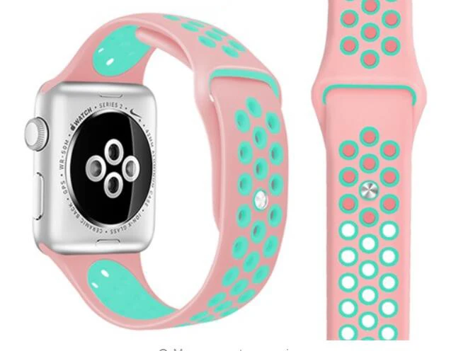 Ремешок для apple watch band sport silicone 38 мм 42 мм 40 мм 44 мм браслет для iWatch band series 5 4/3/2/1 - Цвет ремешка: pinkgreen