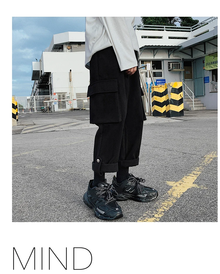 Зимние мужские модные утепленные шерстяные брюки с карманами Свободные повседневные теплые брюки черного/хаки цвета