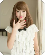 Medium Long Hair Wig For Women Blond Wigs Cosplay Party Wigs Side Parting Full Bangs Brown Curly Wigs