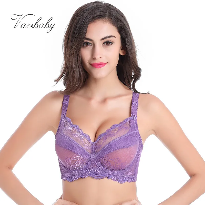  Varsbaby Summer ultra-thin breathable sexy lace underwear adjustment bra large size Cup BCDEFGH