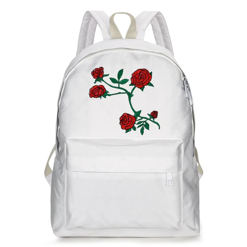 

Harajuku Rose Embroidery School Backpack Black Women Travel Backpacks bags for 2018 women Students Canvas School Bag Mochila