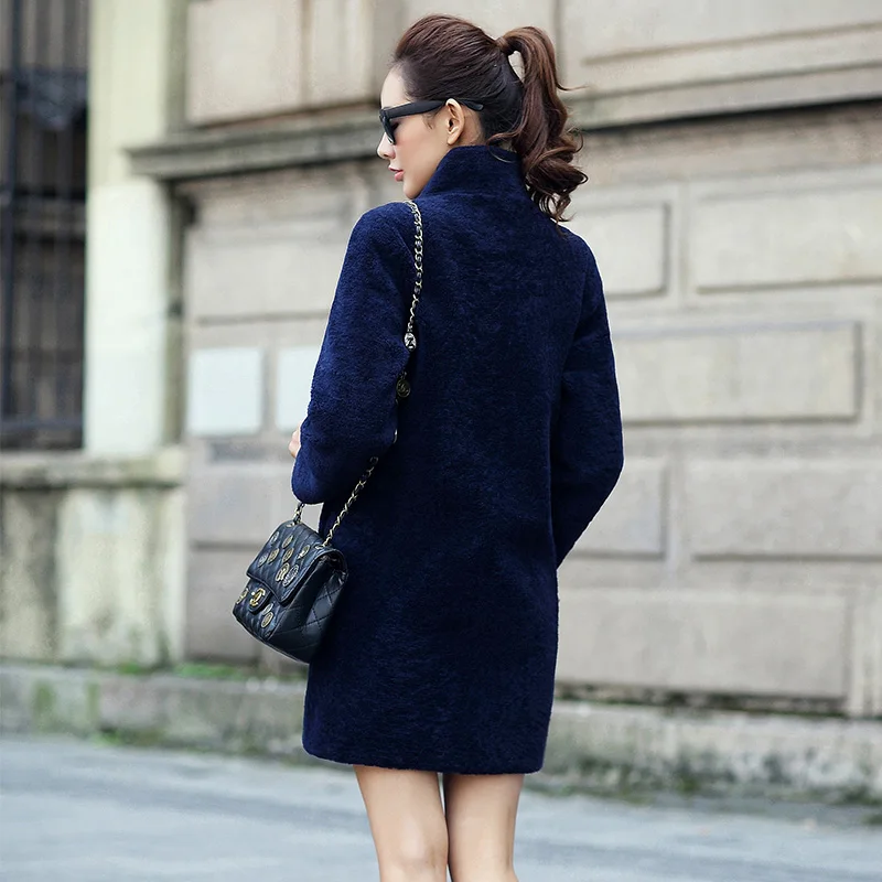 Col Manteaux Mode Feminino 2019 Fourrure Mouton Femmes Femelle Laine De Manteau Supérieure Casaco Veste black D'hiver Blue Qualité Réel Pied qgO1Z