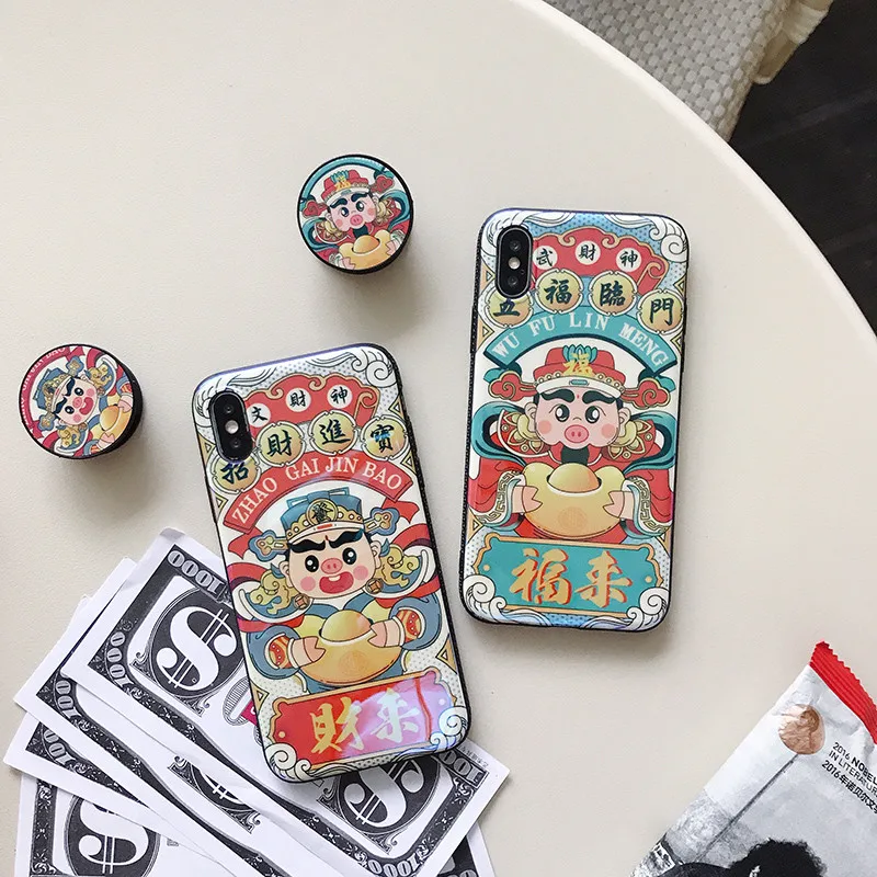 

Spring Festival new year pop gift Chinese Style lucky fortune holder shell soft Case for iphone 8 7 6 6S 7S Plus X XR XS Max