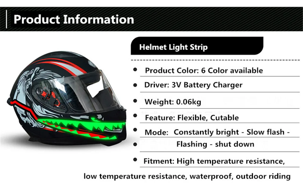 Новинка года! Мотоцикл бар сигнал прочный мигающий полоса ночной езды шлем комплект водонепроницаемый акула рот светодиодный светильник